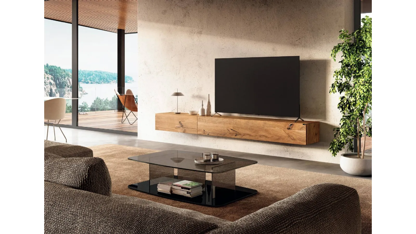 Mobile Porta Tv sospeso in legno 36e8 1409B di Lago