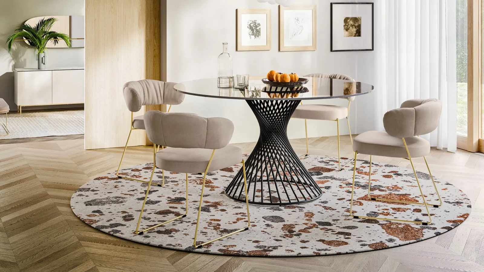 Sedia in microfibra imbottita con struttura in ottone verniciato Quadrotta di Calligaris