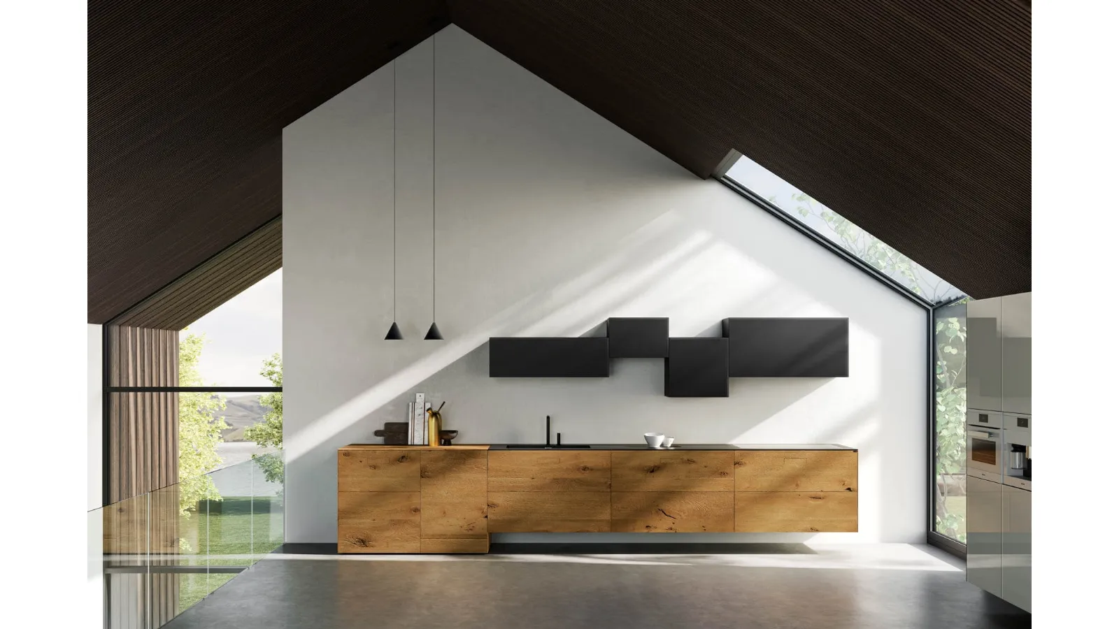 Cucina Design lineare 36e8 Wildwood 1091 in legno di Rovere centenario di Lago