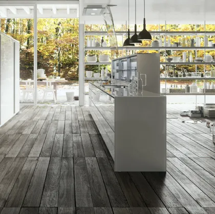 Cucina Design con isola Artematica Vitrum Bianco Lucido di Valcucine