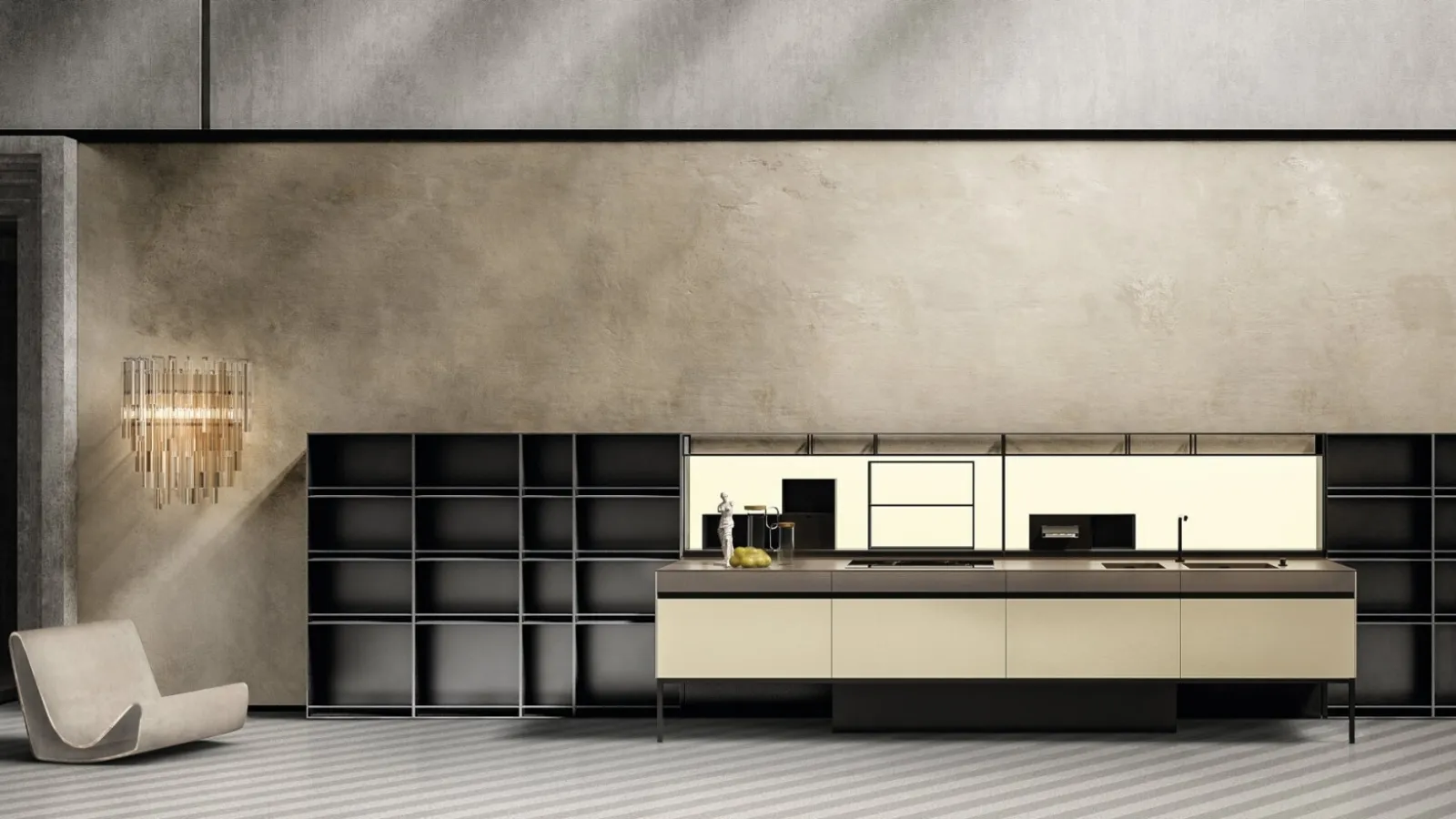 Cucina Design lineare Sei Project 4 in HPL finitura sabbia con top in Fenix bronzo di Euromobil