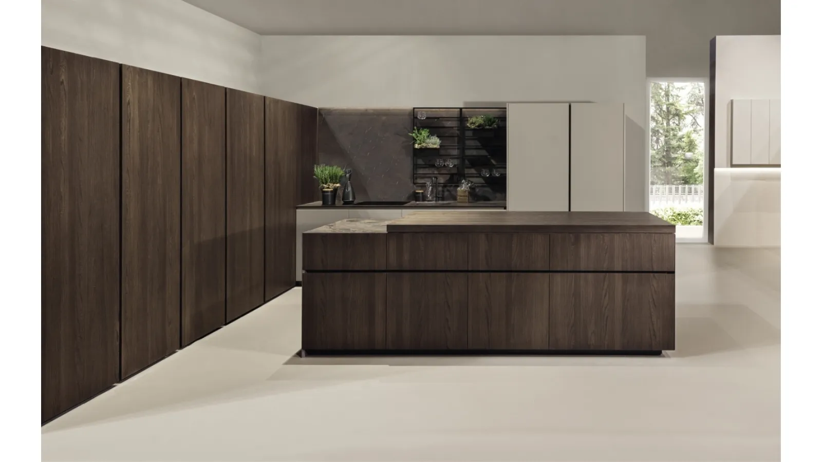 Cucina Design con isola e penisola in laccato opaco e legno Giza 10 di Maistri