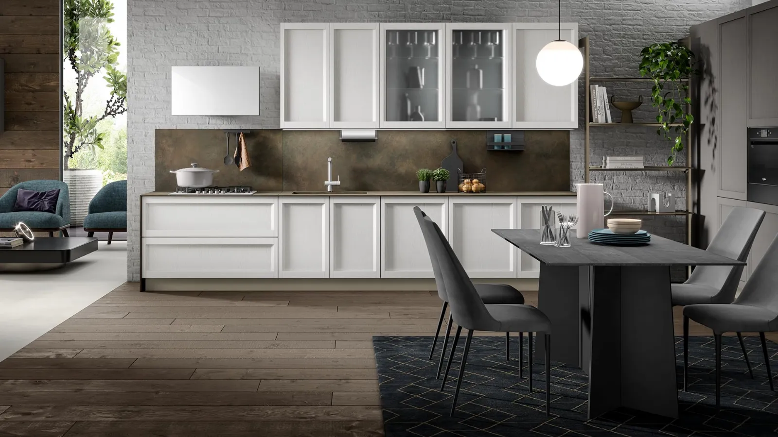 Cucina Moderna angolare Lea finitura bianco e grigio di Mobilturi