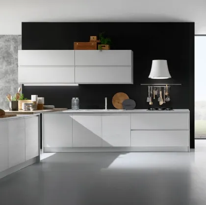 Cucina Moderna Luna finitura Frassino Bianco e Noce Naturale con penisola di Mobilturi