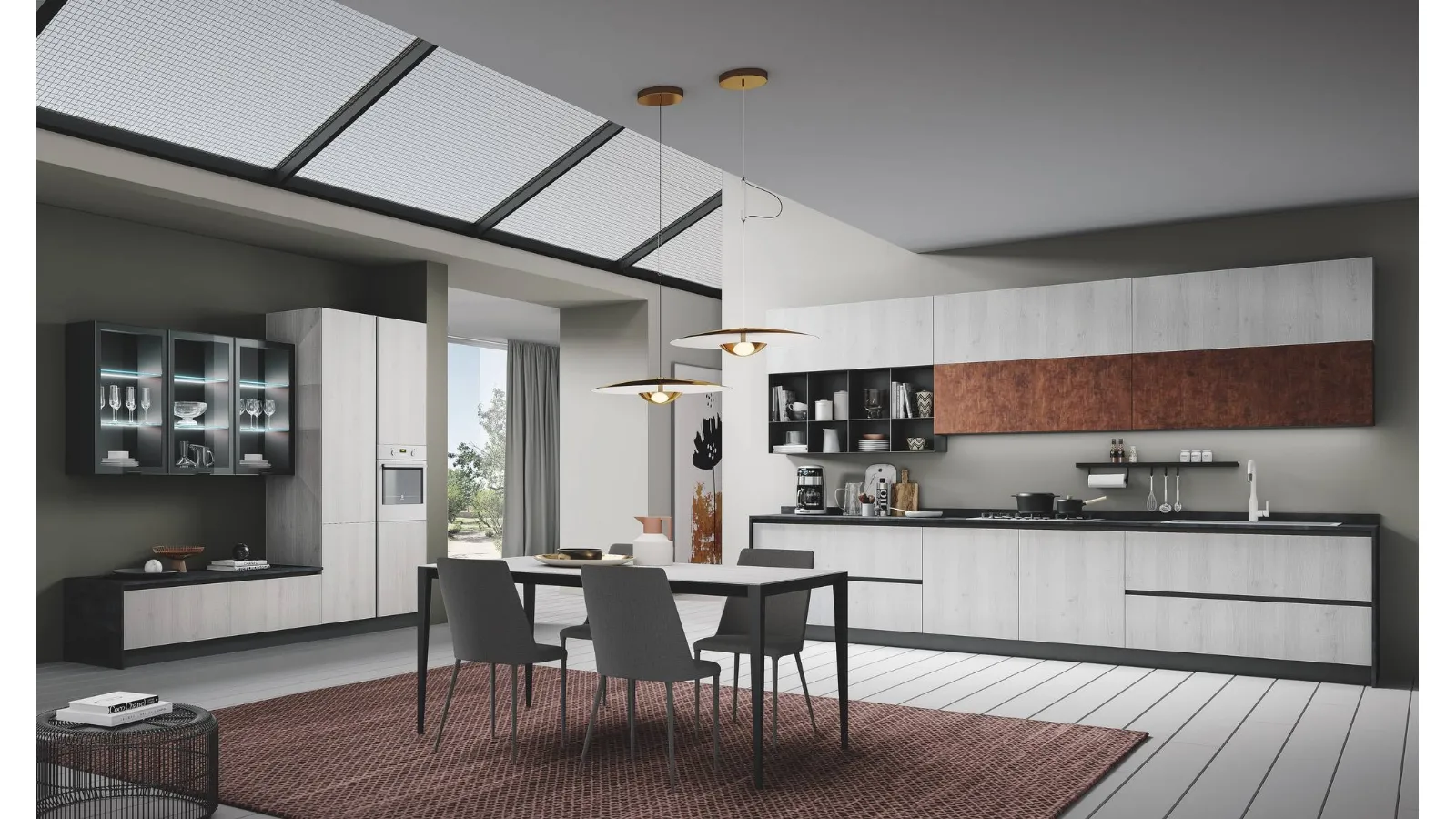 Cucina Moderna ad angolo Pop finitura Rovere Artico e Urban Corten di Mobilturi