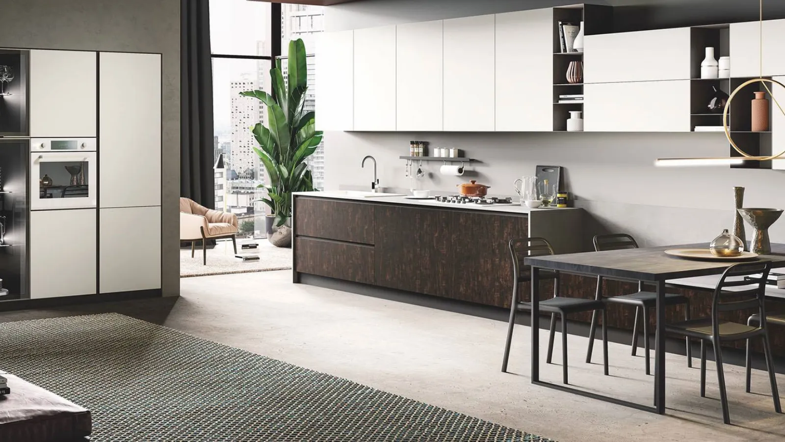 Cucina Moderna Star finitura Legno Bruciato e polimerico Bianco opaco di Mobilturi